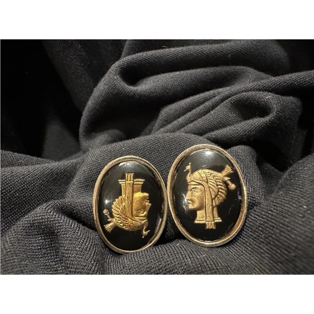 Vintage Black and Gold Egyptian or Greek cuff links - Picture 5 of 9
